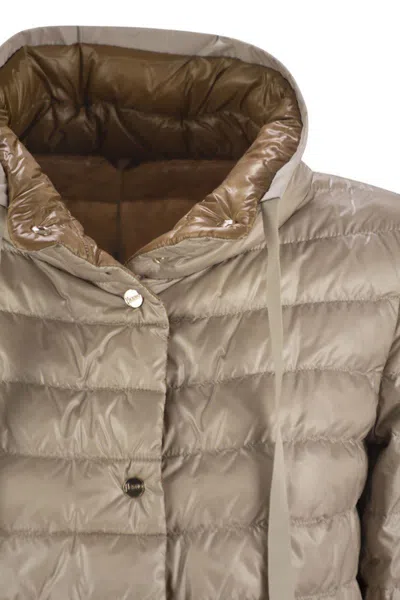 Herno Light Gray Reversible High Neck Down Jacket In Technical Fabric Woman In Beige/camel