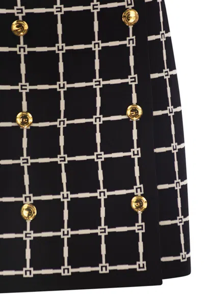 Elisabetta Franchi Black Jacquard Mini Skirt With Logo And Gold Buttons In Black/butter
