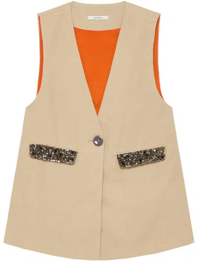 Maliparmi Sequin-embellished V-neck Waistcoat In Brown