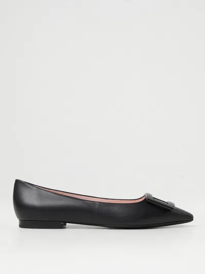 Roger Vivier Pointed Leather Buckle Ballerina Flats In Black