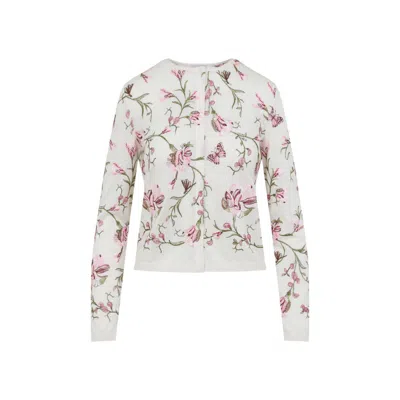 Giambattista Valli Floral-embroidered Cashmere Cardigan In Beige