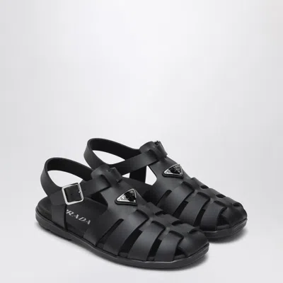 Prada Black Rubber Sandals With Tech Straps And Buckle Closure