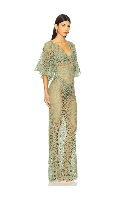 Norma Kamali Obie Cotton-blend Gown In Vintage Green