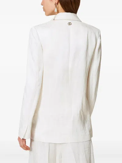 Twinset Woven Blazer In 00282_neve