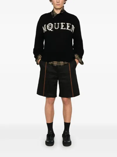 Alexander Mcqueen Mcqueen Textured Cotton Sweater With Inlaid Logo In Black