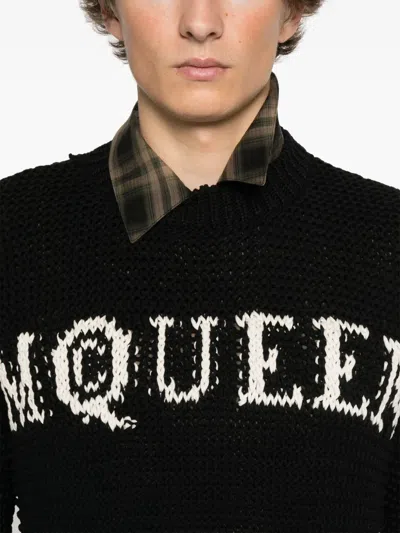 Alexander Mcqueen Mcqueen Textured Cotton Sweater With Inlaid Logo In Black