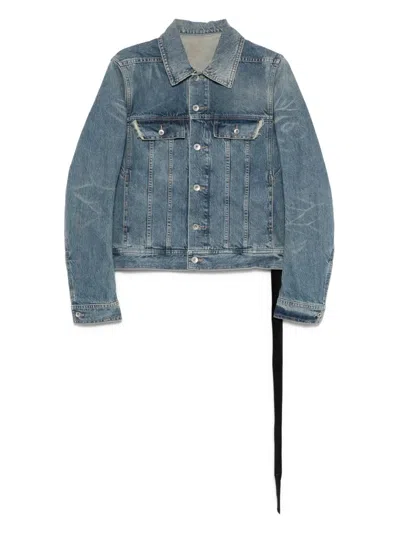 Rick Owens Drkshdw Denim Jacket With Waistbands And Pockets In Blue