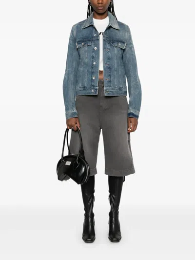 Rick Owens Drkshdw Denim Jacket With Waistbands And Pockets In Blue