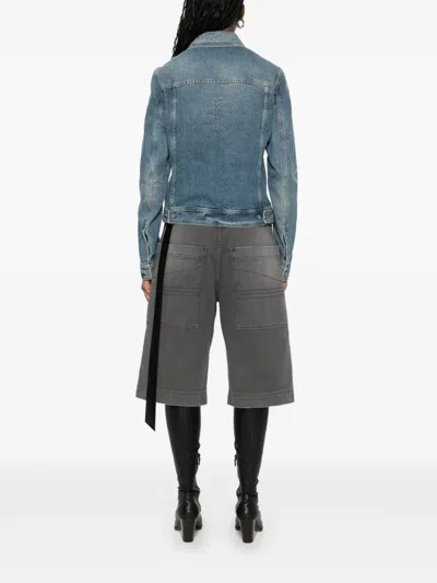 Rick Owens Drkshdw Denim Jacket With Waistbands And Pockets In Blue