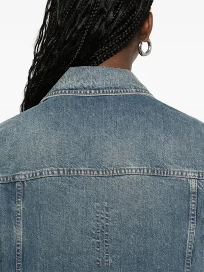 Rick Owens Drkshdw Denim Jacket With Waistbands And Pockets In Blue