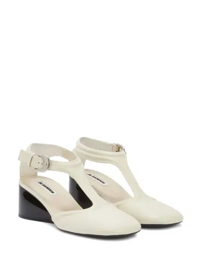 Jil Sander Leather Mary Jane Pumps In White