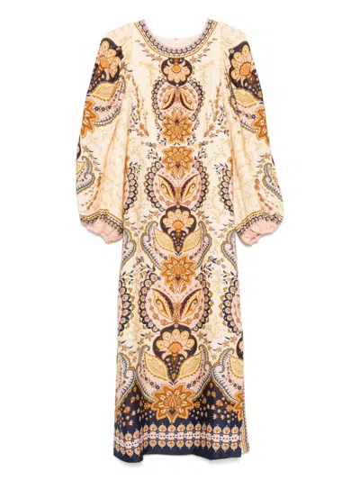 Farm Rio Floral-print Midi Dress In Neutrals