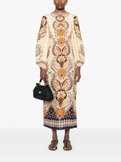 Farm Rio Floral-print Midi Dress In Neutrals