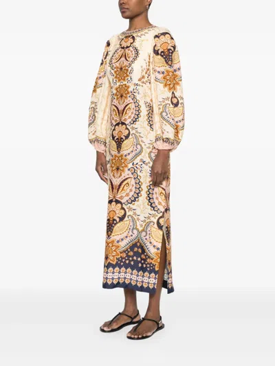 Farm Rio Floral-print Midi Dress In Neutrals