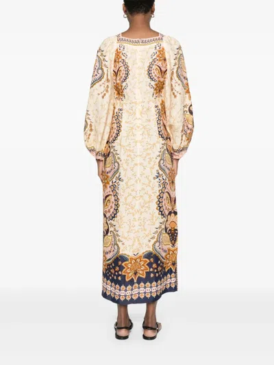 Farm Rio Floral-print Midi Dress In Neutrals