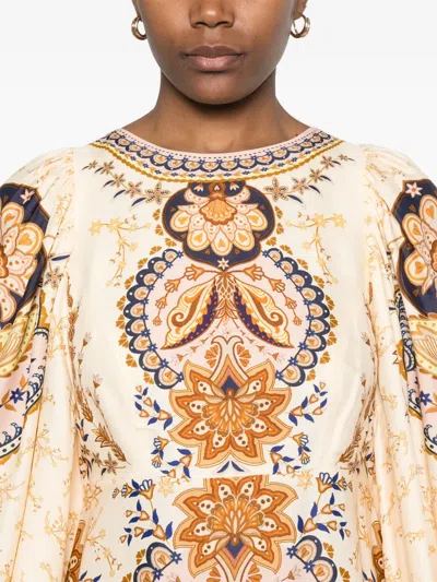 Farm Rio Floral-print Midi Dress In Neutrals