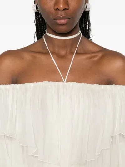 Blumarine Ruffled Blouse In Neutrals