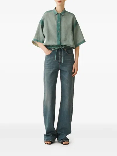 Fabiana Filippi Linen Canvas Shirt With Gradient In Green