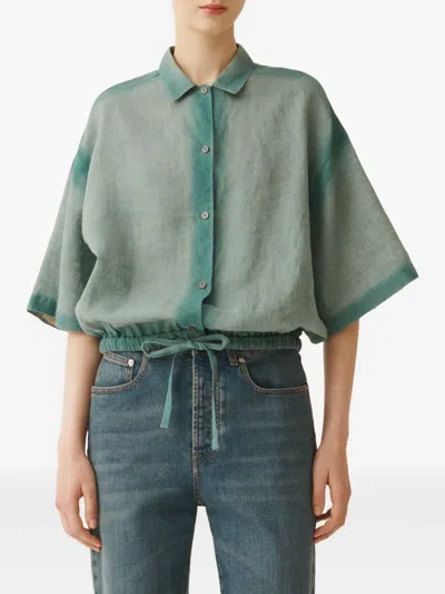 Fabiana Filippi Linen Canvas Shirt With Gradient In Green