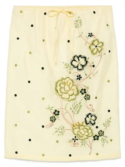Kenzo Peonies Embroidered Drawstring Skirt In Yellow