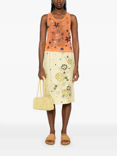 Kenzo Peonies Embroidered Drawstring Skirt In Yellow