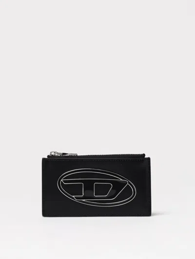 Diesel Flat Card Holder In Nappa Leather In Black