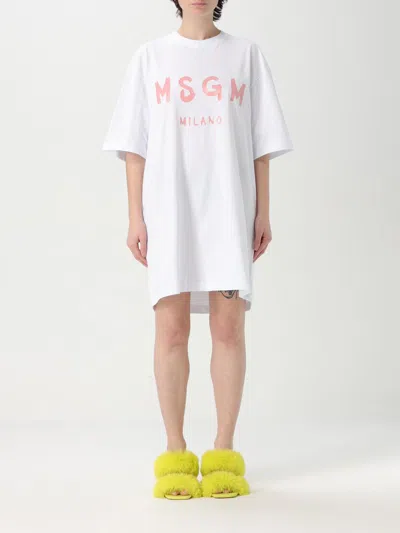 Msgm Dress With Logo In White