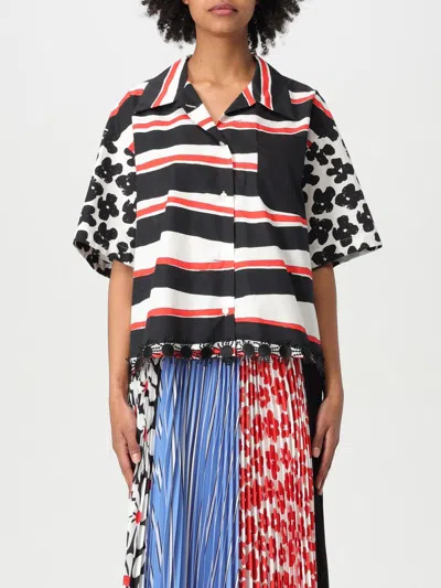 Msgm Striped Cotton Shirt In Black
