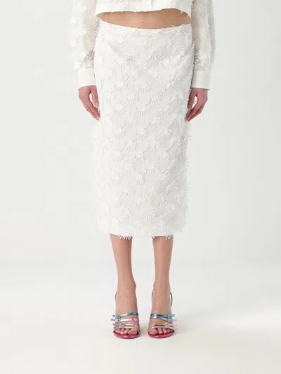 Msgm Appliqué-detail Rear Slit Midi Skirt In White