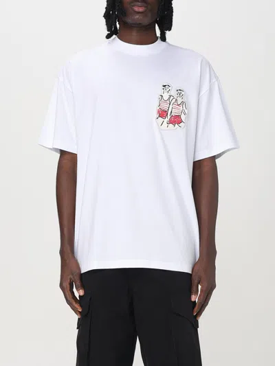 Msgm White Crewneck T-shirt With Patch On The Front And Logo Lettering On The Back In White