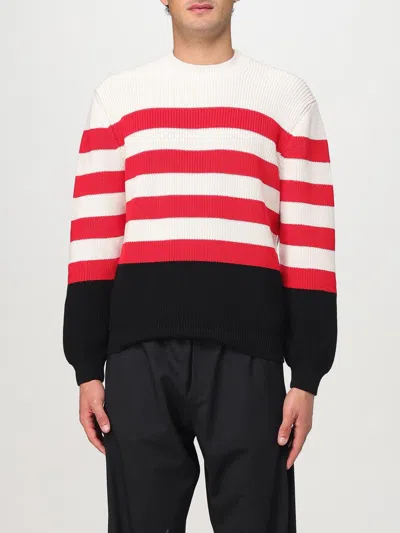 Msgm Multicolor Cotton Sweater In Red
