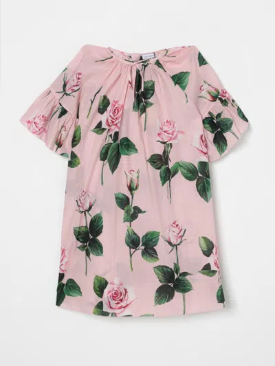 Dolce & Gabbana Floral Cotton Poplin Dress In Pink