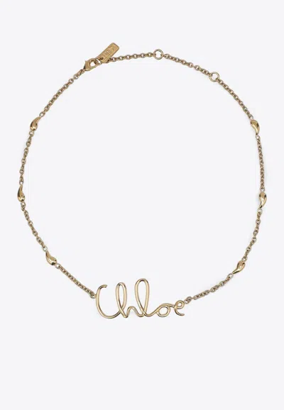 Chloé Vintage Gold Necklace With Cursive Name Pendant And Delicate Chain In Gold
