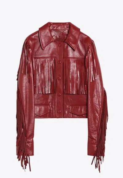 Chloé Fringed Collar Jacket With Flap Pockets In Red