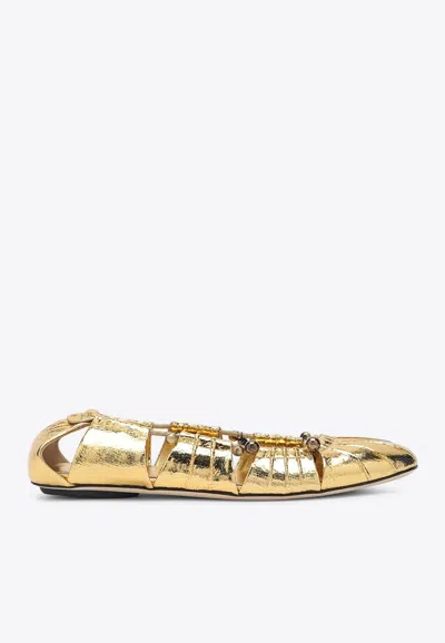 Chloé Moon Metallic Leather Ballet Flats In Gold