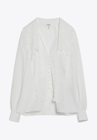 Chloé White Shirt With Embroidered Bow Tie In White