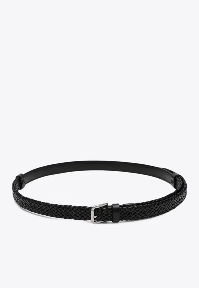 Dolce & Gabbana Black Belt With Buckle Closure And Interwoven Design In Leather Man In Black