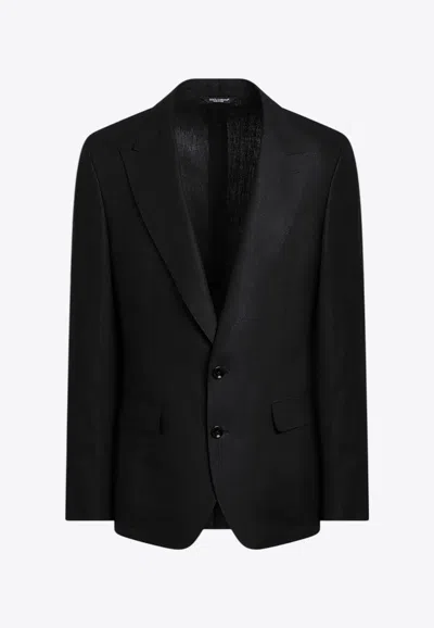 Dolce & Gabbana Single-breasted Linen Fabric Jacket In Black