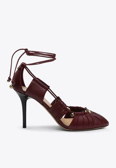 Chloé Luna 90 Cut-out Leather Pumps In Bordeaux