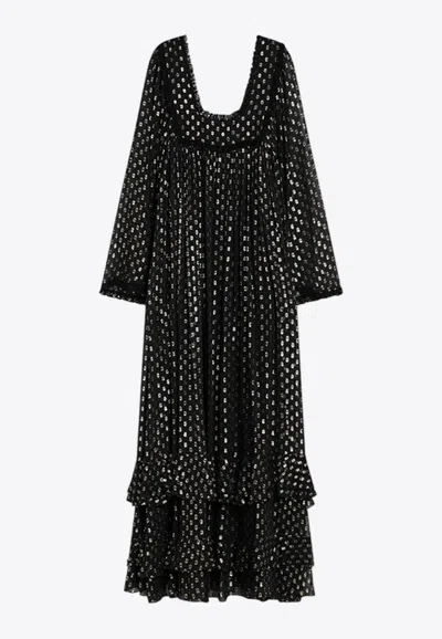 Shop Chloé Silk Ruffled Maxi Dress In Black