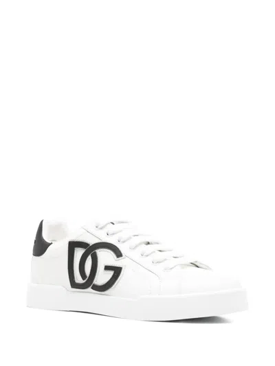 Dolce & Gabbana Portofino Logo-tag Leather Sneakers In White