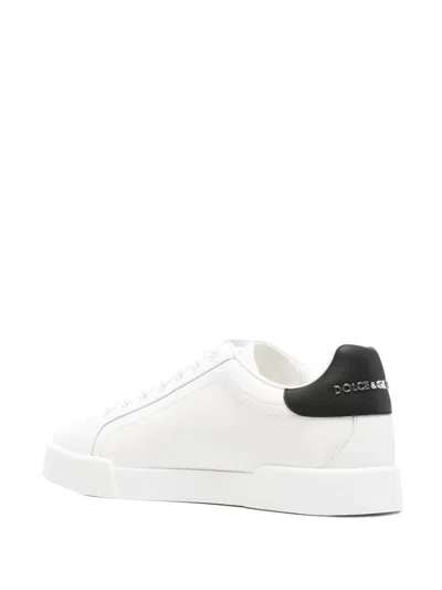 Dolce & Gabbana Portofino Logo-tag Leather Sneakers In White