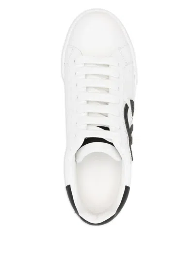 Dolce & Gabbana Portofino Logo-tag Leather Sneakers In White
