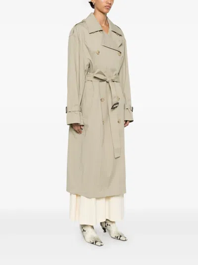 Totême Clay Crisp Cotton Blend Double-breasted Trench Coat In Neutral