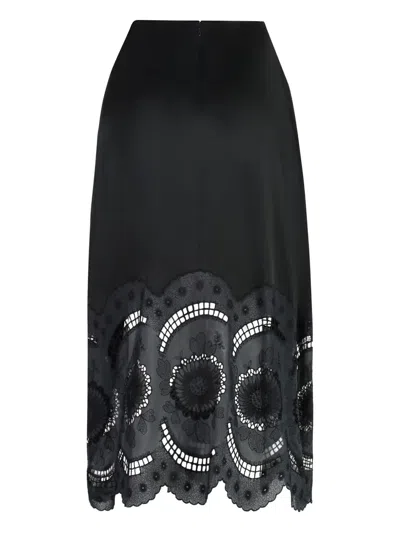 Stella Mccartney Satin Midi Skirt In Black