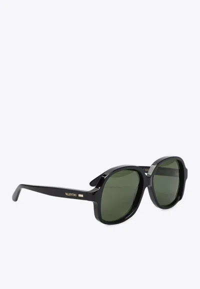 Valentino Vintage Black Acetate Sunglasses With Gold-tone Detail In Black