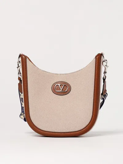 Valentino Garavani Beige Fabric Crossbody Bag In Multicolor