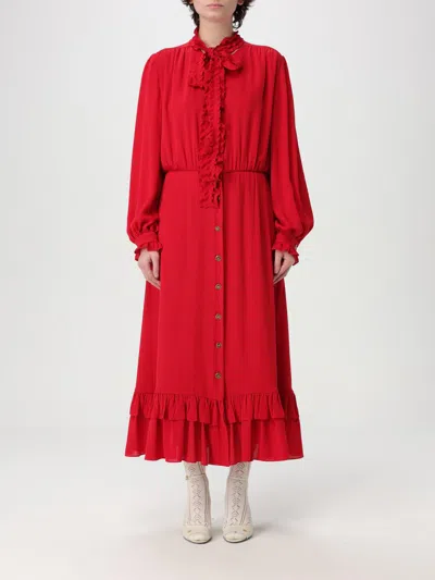 Valentino Red Dress With Ruffled Bow In Red