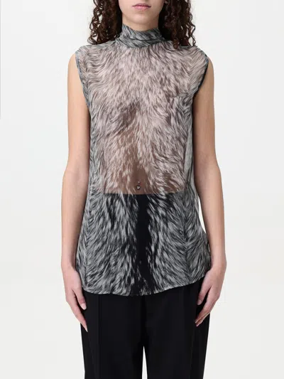 Dolce & Gabbana Shirt With Bow In Chiffon Print Fur In Grey