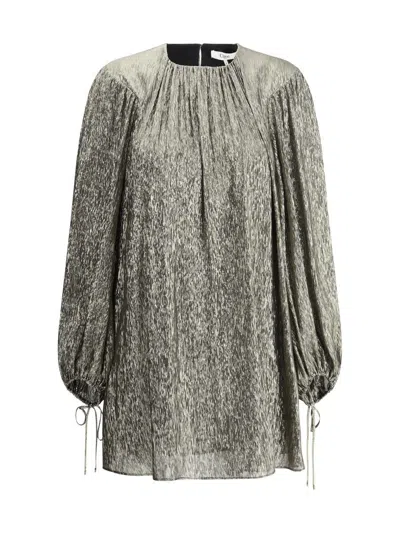 Chloé Balloon-sleeve Metallic Silk Mini Dress In Gold